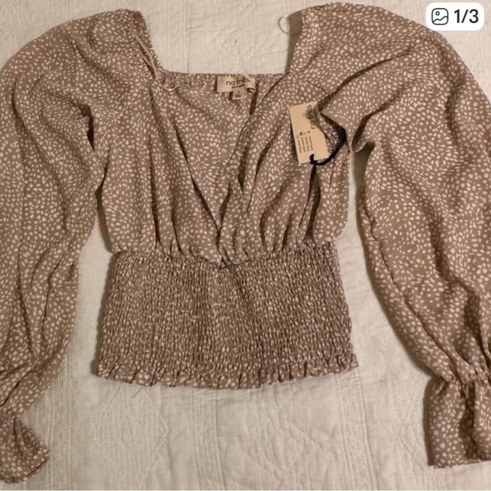 Polka Dot Smocked Blouse - Tan